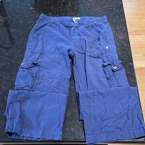 Women ROXY YXL Blue Linen Drawstring Cargo Pants